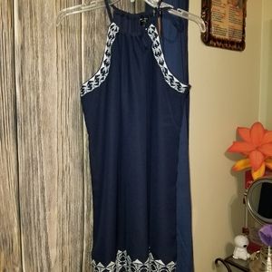 Dark Blue Dress with white embroidery Size S